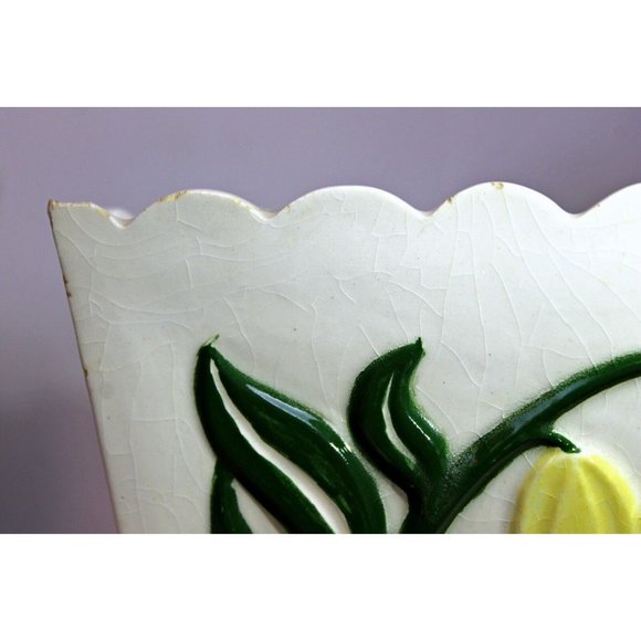 Vtg 1967 Hand Painted Ceramic Canister 6 pc Set Scalloped Edge Bird Fruit Flower - Picture 12 of 15